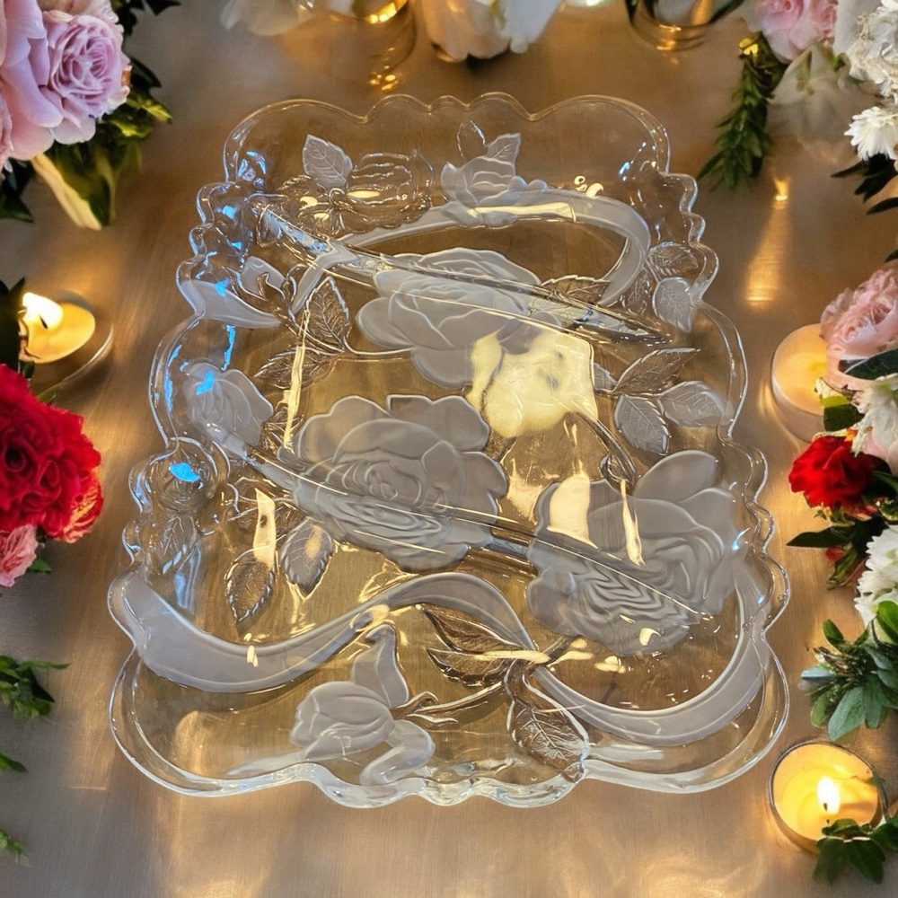 Glass Three Section Tray Rose Garden. EUC - Picture 3 of 5